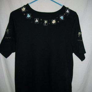 CJ Banks Sz X / 14W Black SS Tee Adorable Tropical Theme